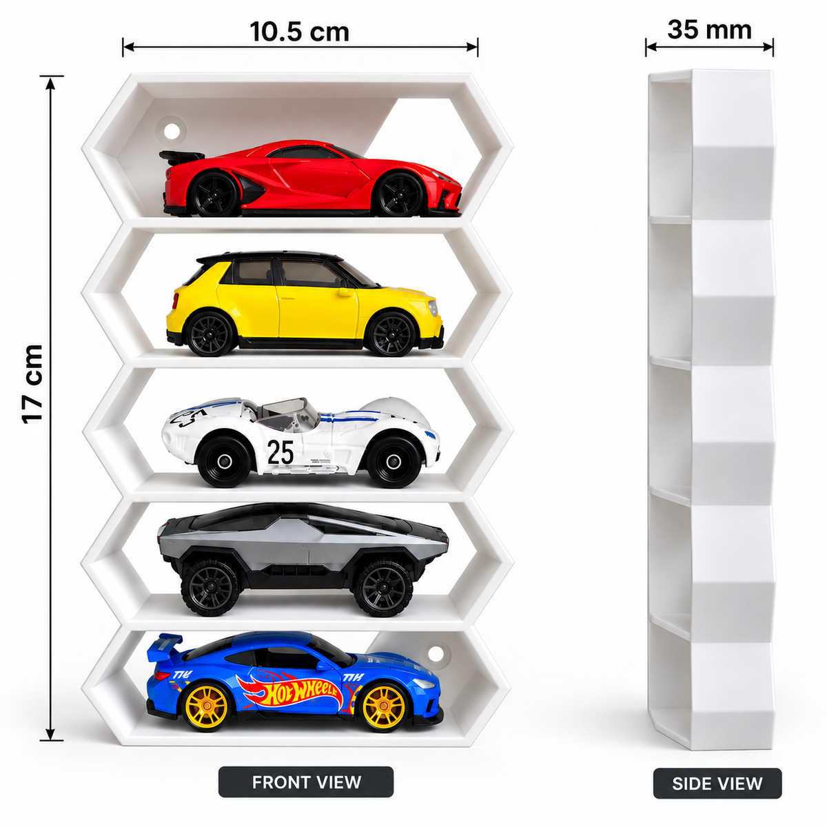 Hexagon 5-Level Hot Wheels Display Stand – 3D Printed Wall Mount Showcase