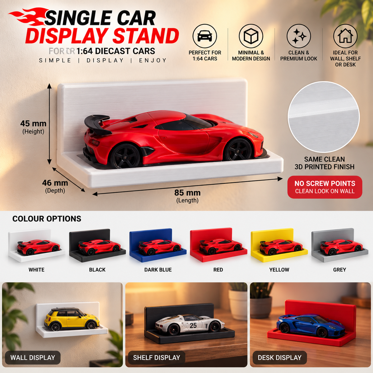 L Shaped Hotwheels Stand - 3D Printed Wall Mount Showcase
